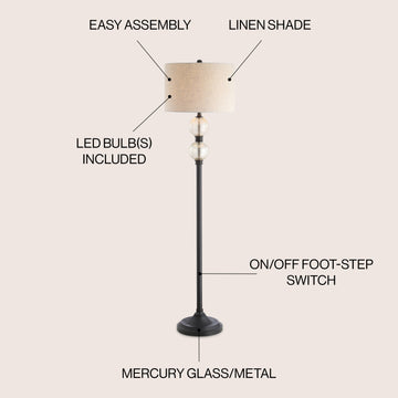 January 60" Glass/Metal LED Floor Lamp - JONATHAN Y
